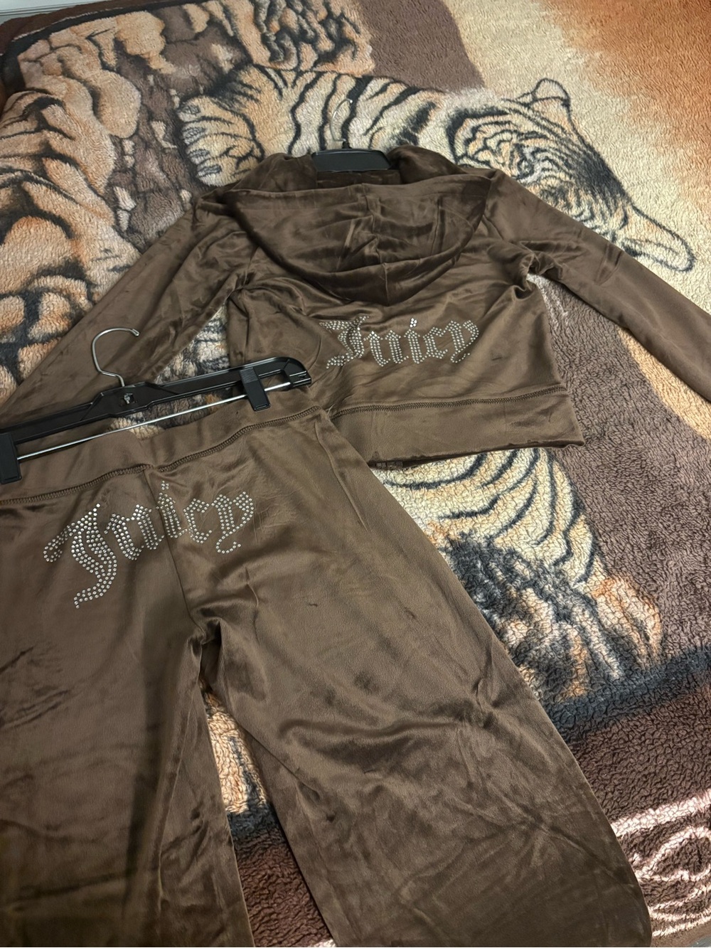 Juicy Couture Brown Velour Wide-Leg Pants with Crystal 'Juicy' Back Logo